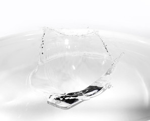 Lost Phone. Smartphone fell disappear drop down into the water splash in a wash basin with water . Mistake , Not careful , clumsy Concept