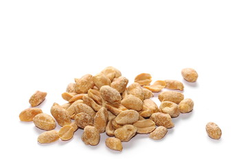 Pile salted fried peanut isolated on white