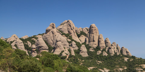 View of Montserrat mountains in a beautiful summer day, Catalonia, Spain
