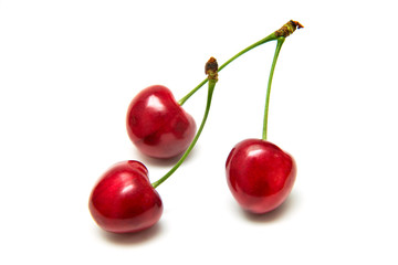 Heart shaped cherry berries isolated on white background cutout