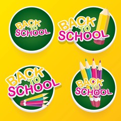 Back to school vector label with text and pencil