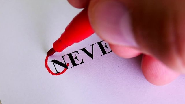 Motivation Concept For Business. Remove The Word Never To Read Ever Concept For Self Belief, Positive Attitude And Motivation. The Hand Crosses out the Part of the Text on the Paper
