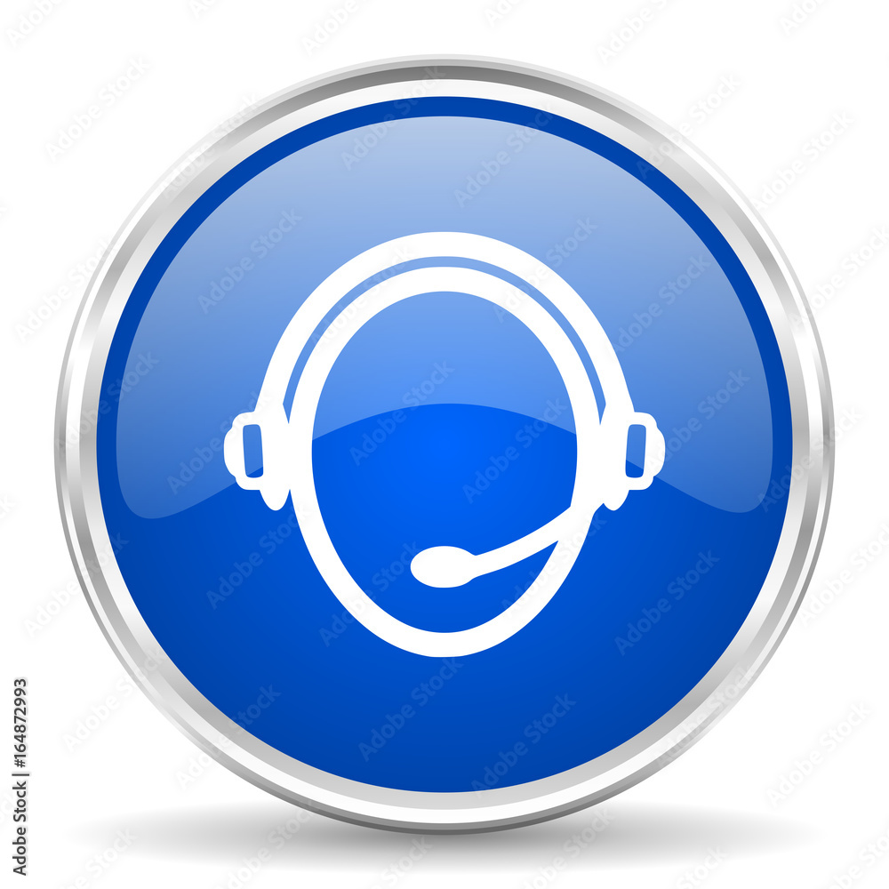 Fototapete customer service blue glossy vector icon. chrome border round web button. silver metallic pushbutton