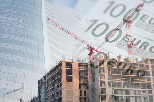 Industrial collage with euro bills