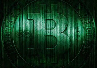 bitcoin symbol on futuristic green matrix background