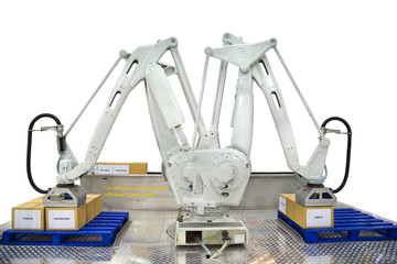 Controller of industrial robotic arm for performing, dispensing, material-handling and packaging applications in production line manufacturer factory.