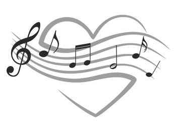 Heart with music notes. 