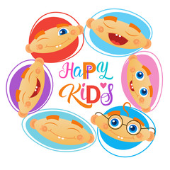 Happy Kids Logo Kindergaten Or School For Cheerful Children Banner Flat Vector Illustration
