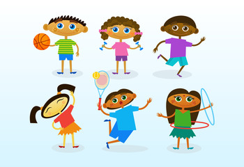 Mix Race Kids Group Cheerful Diverse Children Collection Flat Vector Illustration
