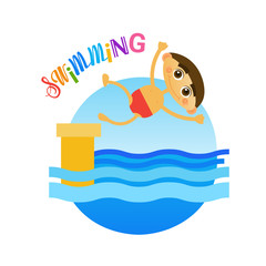 Little Boy Swimming Sport Training Hobby Flat Vector Illustration