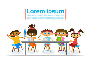 Kids Learing Together Small Children Visiting Classes Develop Hobbies Flat Vector Illustration