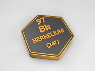 berkelium - Bk - chemical element periodic table hexagonal shape 3d render