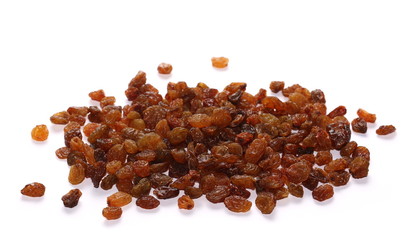 Pile of raisins isolated on white background