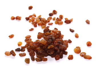 Pile of raisins isolated on white background