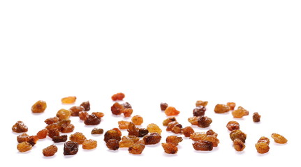 Pile of raisins isolated on white background