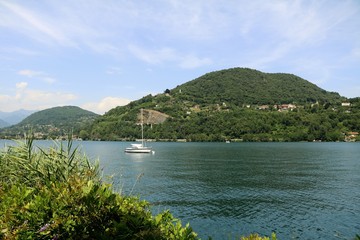 Orta San Giulio and Lake Orta in summer, Piedmont Italy 