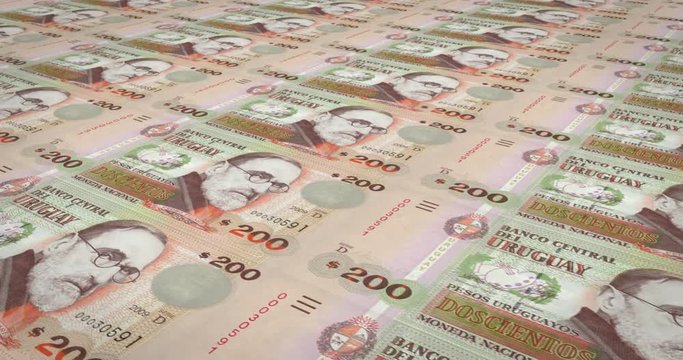 Banknotes of two hundred Uruguayan peso of Uruguay, cash money, loop