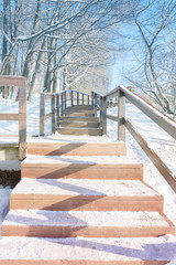 Sunny Snow Winter Staircase Footpath.