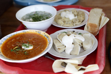 Dishes on tray