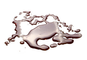 old engine oil spill and splash isolated on white background, texture 
