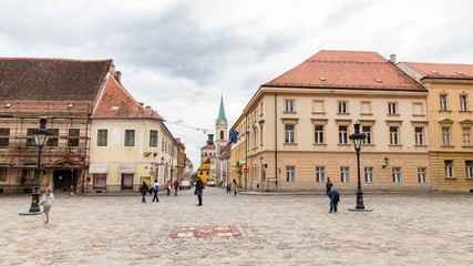 Fototapeta na wymiar Street view with Saint Mark's Church, Zagreb, Croatia