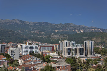 Fototapeta na wymiar Panoramic view of the old and new parts of Budva