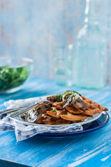 Potato Waffles with Mushrooms