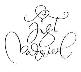 Just married text on white background. Hand drawn Calligraphy lettering Vector illustration EPS10