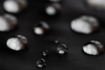 Water droplets in black fabric