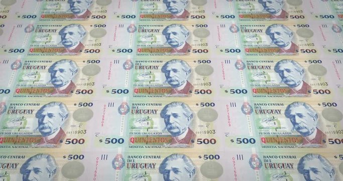 Banknotes of five hundred Uruguayan peso of Uruguay, cash money, loop