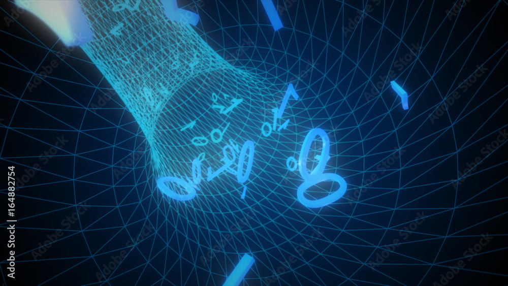 Poster seamlessly looping animation of a binary internet tunnel. 3d illustration