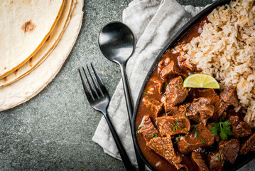Chile Colorado beef with rice