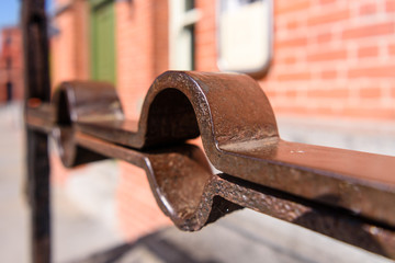 Metal stocks from 1805 outside the Market House, Dromore, Northern Ireland.