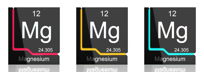 Magnesium element symbol from the periodic table in three colors