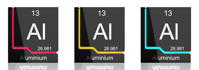 Aluminium element symbol from the periodic table in three colors