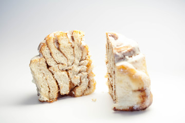 Bun with cinnamon cut in half