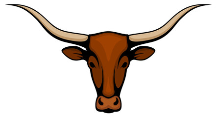 Vector illustration of the head of a longhorn steer.