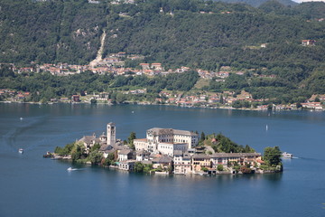 Fototapeta na wymiar Island of San Giulio at Lake Orta in summer, Piedmont Italy 