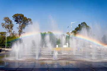 Water fountain with rainbow in Puebla