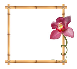 Реалистичная орхидея, квадратная рамка из бамбука.
