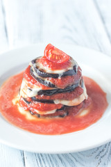 Portion of parmigiana di melanzane