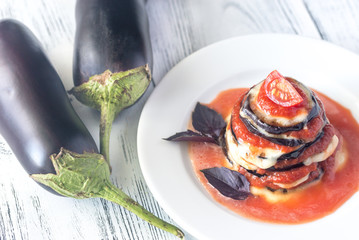 Portion of parmigiana di melanzane