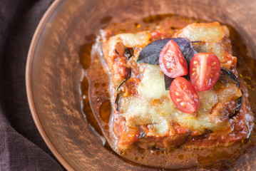 Portion of parmigiana di melanzane