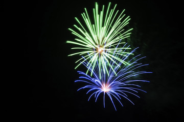 Blue and green firworks display