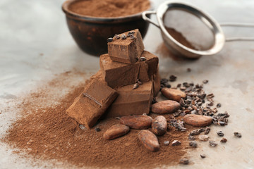 Composition of cocoa products on table