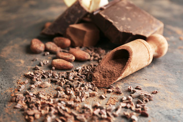 Composition of cocoa products on table