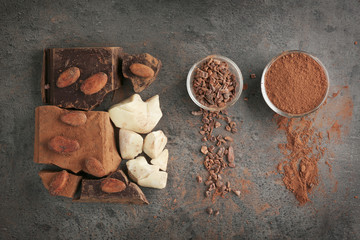 Composition of cocoa products on table