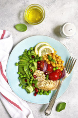 Grilled chicken fillet and vegetables - concept of healthy eating.Top view.