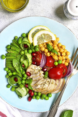 Grilled chicken fillet and vegetables - concept of healthy eating.Top view.
