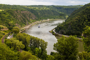 Green Rhine valley landscape view from the Loreley Rock